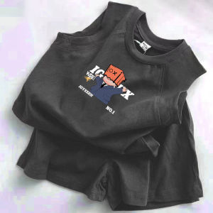 ฤดูร้อน ลำลอง ผ้าฝ้าย ชุดทูพีซเด็กผู้ชาย ชุดสูท สบาย ระบายอากาศได้ดี สั้น กางเกงขาสั้น และ เสื้อกั๊ก ทันสมัย และใช้งานได้จริง