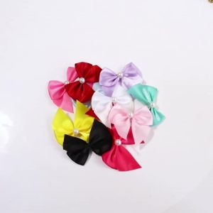20Pcs/Lot 5.5*6cm Polyester Satin Ribbon Bows With Half Round Bead Handmade For DIY Jewelry Making Party Wedding Decoration