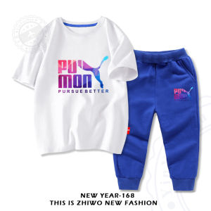 Boys Girls Cotton Short Sleeve Long Pants Outfit Summer Sporty Childrens Clothing Set Thin Breathable Kids Ensemble