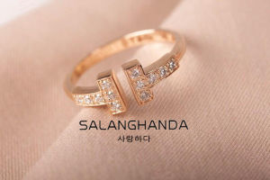 SALANGHANDA 14k Rose gold T ring with stones T bar open ring adjustable