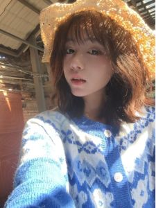 BINKAFENNY | Blue Fair Isle Knit Cardigan Womens Outerwear Autumn Winter Lazy Style Long Sleeve Round Neck Warmth Emitting Outerwear