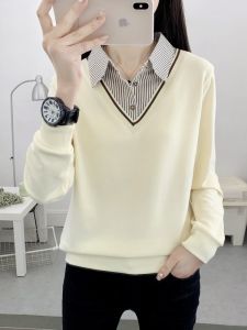 Pure Cotton Embroidered Oversized Long Sleeve POLO Sweatshirt Womens New 2025 Autumn Loose Fit T-Shirt Top Korean Style