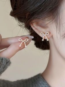 Elegant Pure Silver Pearl Butterfly Knot Hollow out Earrings Womens Fashion Jewelry Ear Cuffs Trendy Accessory