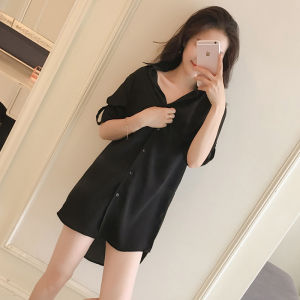 ชุดเดรสคอต่ำเอวสูงเซ็กซี่ ทรงหลวม แขนยาว สีขาว สำหรับผู้หญิงในงานเลี้ยงกลางคืน ชุดทำงานในบาร์ ไซส์ใหญ่