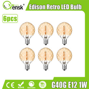 6pcs E12 LED Edison Bulb Vintage 1W G40 LED Replacement Bulb Retro Diamond Shaped Decorative Lamp Bulb 2200K Warm White Dimmable Light Bulb For String Light
