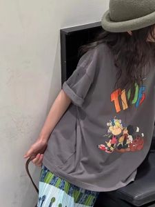 Pure Cotton round Neck Short Sleeve T-Shirt Loose Fit Summer Style for Girls Childrens Cartoon Printed Top Trendy Kids Wear