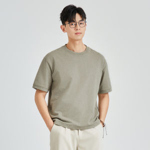 เสื้อยืดคอกลมแขนสั้นผ้าฝ้ายแท้สไตล์ย้อนยุคสำหรับผู้ชาย Sea Road ฤดูร้อน 2024 ทรงหลวม ระบายอากาศได้ดี แฟชั่นลำลอง