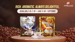 MALCO | 2 IN 1 WHITE COFFEE | Without Added WHITE SUGAR | 30G x 15s | 30G x 3s |
