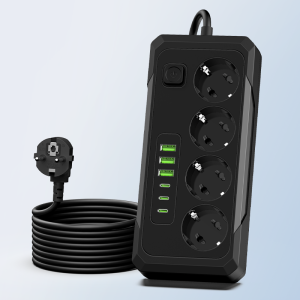 EU 10-in-1 Power Strip with 4 AC Outlets 3 USB-A & 3 Type-C Ports Safety Switch Protective Design Safe & Durable Charging St