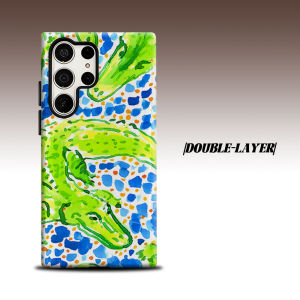 Watercolor Green Dragon For Samsung Galaxy S26 S25 S24 A56 A36 Dual Layer Luxury Fashion Full Lens Protective Case