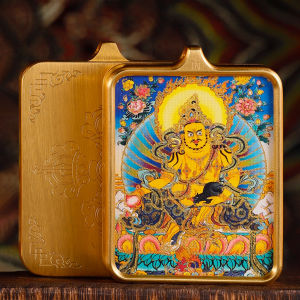 Hand-Painted Thangka Pendant Amulet Charm Manshu Puxian Yellow God of Wealth Black Jambhala Green Tara Carry-on Niche for a Statue of the Buddha
