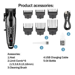 Kemei Professional Hair Trimmer Machine USB LED Mans Hair Clipper DLC T-Blade Metal Machine Km-2290