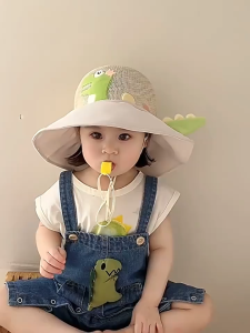 Oldlaiben Cartoon Dinosaur Kids Bucket Hat Outdoor Breathable UV Protection Sun Hat for Baby Topi Pantai Budak