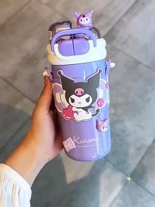 X&W Childrens Fun Style Double Drinking Straw Cup Large Capacity Portable Insulated Water Cup for Girls Campus Travel Thermos