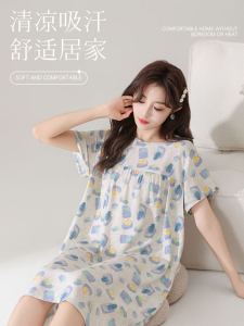 Váy Ngủ Cotton Lụa Mùa Hè Mỏng Tay Ngắn Rộng Rãi Thoải Mái Cho Nữ Mặc Ở Nhà Váy Ngủ Cotton Lụa Nhân Tạo Cỡ Lớn Đơn Giản