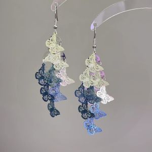 Elegant Blue Gradient Butterfly Tassel Earrings for Women Unique Stylish Long Dangle Earrings Fashion Jewelry Accessories