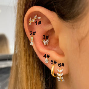 Cartilage Stainless Steel Stud Womens Earrings 2023 Septum Piercing Zircon Butterfly Ear Hoop Lobe Tragus helix Jewelry