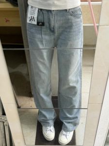 High Waist Loose Fit Wide Leg Jeans Womens Extended Length Light Blue Straight Cut Floor-Length Pants Slimming Effect