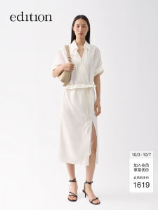 Edition Silk Cotton Shirt Dress Womens Commute New Summer Casual Style A-Line Midi Dress Pure Color Short Sleeve Dress