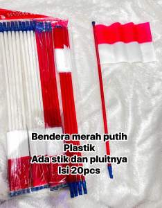 Bendera merah putih plastik isi 20pcs ada stik dan Pluit buat pawai dan perlombaan 17 Agustus