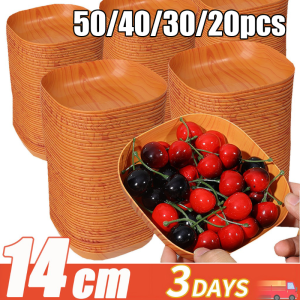 20/30/40/50pcs Imitation Wood Grain Plastic Dinner Plate / Square Tray for Dessert Snack Fruit / Household Snack Plate Tableware