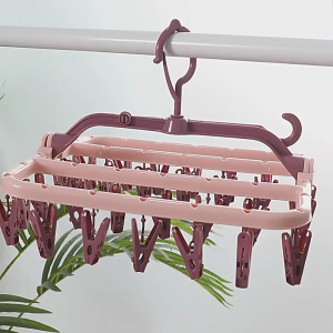 16 Clips Foldable Clothes Hanger Windproof Socks Underwear Bra Baby Cloth Drying Rack 晒衣架