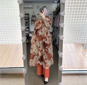 One Set Wanita Hijab Terbaru motif Setelan Panjang Cewe modern