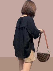 เสื้อเชิ้ตผู้หญิงแขนสั้นผ้าชีฟองสไตล์ใหม่ฤดูร้อนปี 2025 ทรงหลวม ปกปิดเนื้อ ดูสง่างาม เสื้อผ้าทำงานลำลอง