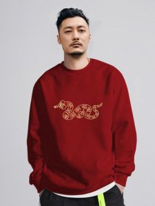 Luxury Trendy Mens Fleece Lined Hoodie Warm New Year Couple Outerwear Casual Print Cotton Long Sleeve round Neck Sweatshirt