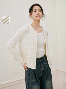 Yigue | Knitted Cardigan Round Collar Plaid Sweater