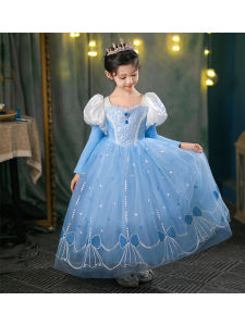 Girls Long Sleeve Glowing Princess Dress Korean Style Fashionable Cute Bow Tie Dress Costume Cotton Polyester Summer Dress