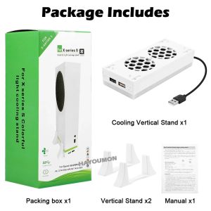 White for Xbox Series S Game Console Holder Cooling Fan 3 Gear Adjustment Game Console Stand Cooling System with Color Light