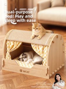 SHENJINGMAO | All-Season Scratch Resistant Large Cat Bed With Play and Sleep Function