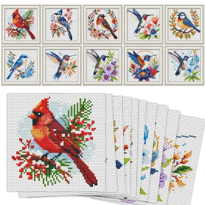 EverShine 10Pcs Cross Stitch Kit Bird DIY Embroidery Flower Animal 11CT Printed Canvas Entry Level Sewing Crafts Christmas Gift