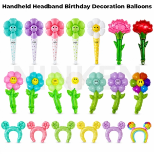 Flower Smile Foil Headband Handheld Balloon Rainbow Flower Belon Tangan & Hiasan Birthday