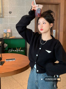 เสื้อสเวตเตอร์ถักแขนยาวสีดำสำหรับผู้หญิงในฤดูใบไม้ผลิและฤดูใบไม้ร่วง เสื้อคลุมคาร์ดิแกนแบบเปิดคอปกทรงหลวมๆ สไตล์ลำลอง