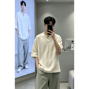 ZHUOCAN | Áo Thun V-Neck Sợi Gai Bông Mát Mẻ Mùa Hè