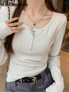 La Chabell Bottoming Shirt Womens Inner Wear 2024 Early Autumn New Arrival Silm Slim Looking White Long Sleeve T-shirt Thread Tops