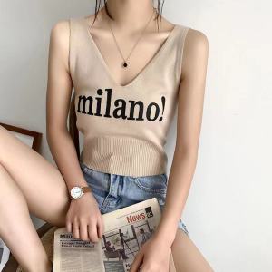 เสื้อกล้ามพิมพ์ลายตัวอักษรแฟชั่นสําหรับผู้หญิง