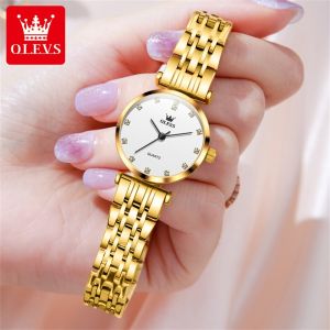OLEVS jam tangan wanita waterproof original 2025 new korean style fashion luxurious diamond round dial stainless steel strap women casual watches