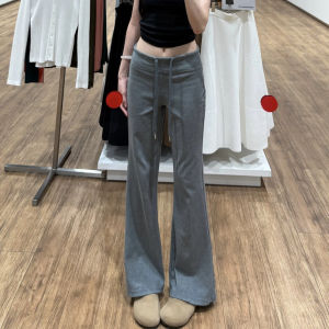 High Waist Draped Cotton Sport Pants Womens Casual Flared Leggings Autumn 2025 New Style Pure Cotton Grey Straight Wide Leg