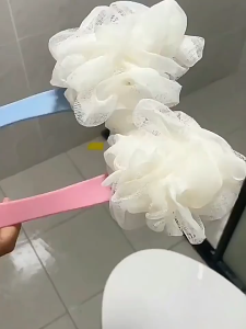 Bàn Chải Chà Lưng Cán Dài 2 Trong 1 Kèm Bông Tắm Massage Toàn Thân - Cây Cọ Lưng 2 Mặt Tẩy Tế Bào Chết - Cây Bông Tắm Làm Sạch Da Mềm Mại