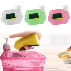 Practical Kitchen Dishwasher Pump Dispenser Press for Home Soap Dispenser and Scrubber Holder with Sponge 2 in 1