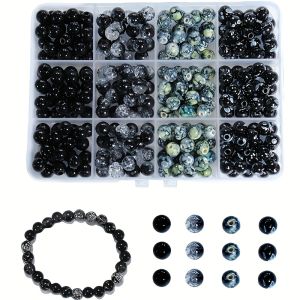 340pcs 8mm Acrylic Black Round Bead Jewelry Making Set Box Suitable for DIY Bracelets Necklaces and Earrings Christmas