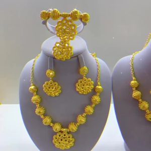 24K เครื่องประดับทองจี้เครื่องประดับตะวันออกกลางเจ้าสาวแต่งงานแฟชั่นสร้อยคอแหวนต่างหูสร้อยข้อมือชุด