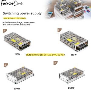 Power Supply 15V 12V 24V 36V 48VDC 150W 180W 200W 250W SMPS Power Transformer 110/220V AC-DC for LED Lights Motors and Displays