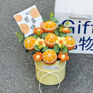 Creative Knitted Fruit Sunflower Hug Bucket Flower Bouquet Home Decoration Gift for Girlfriend Best Friend Birthday