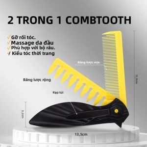 Lược Gấp Bỏ Túi 2 Trong 1 Lược Chải Râu & Lược Cắt Tóc Lược Răng Rộng Lược Dầu Lược Cho Thợ Cắt Tóc Dụng Cụ Tạo Kiểu Tóc Bằng Nhựa