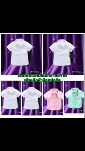 เสื้อเชิ้ตแขนสั้นปักลายยีราฟ เชิ้ตเด็กผ้าอ็อกฟอร์ด