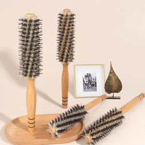 NALA Natural Boar Bristle Roller Brush Barber Hair Roller Wood Hair Brush Round Barrel Hair Comb For Women Curly Hair Hairdressing